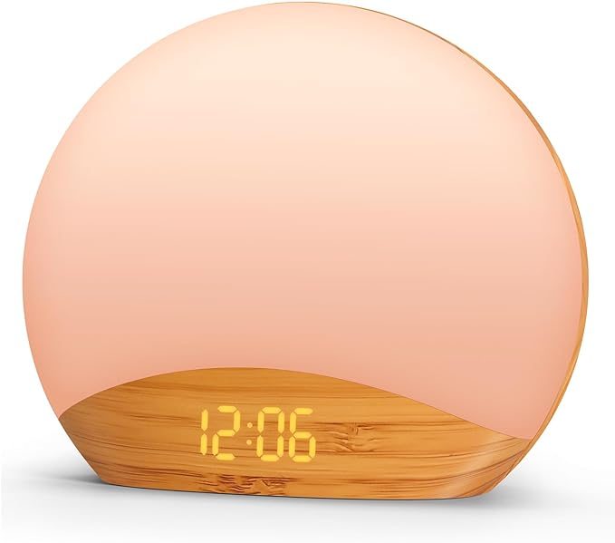 REACHER Reloj Despertador de Amanecer con Grano de Madera y Máquina de Sonido