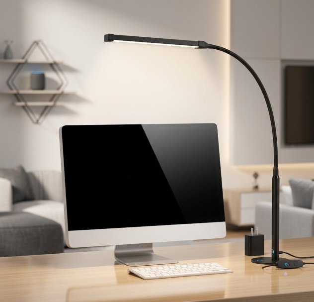 Voncerus Lámpara de Escritorio LED con Abrazadera y Cuello de Ganso